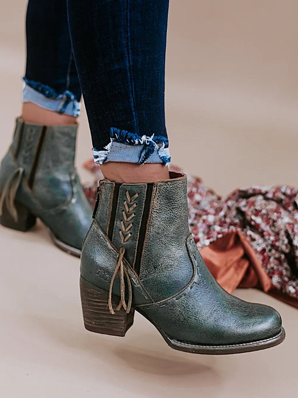 BED/STU Celestine Dark Teal Lux Leather Ankle Boots